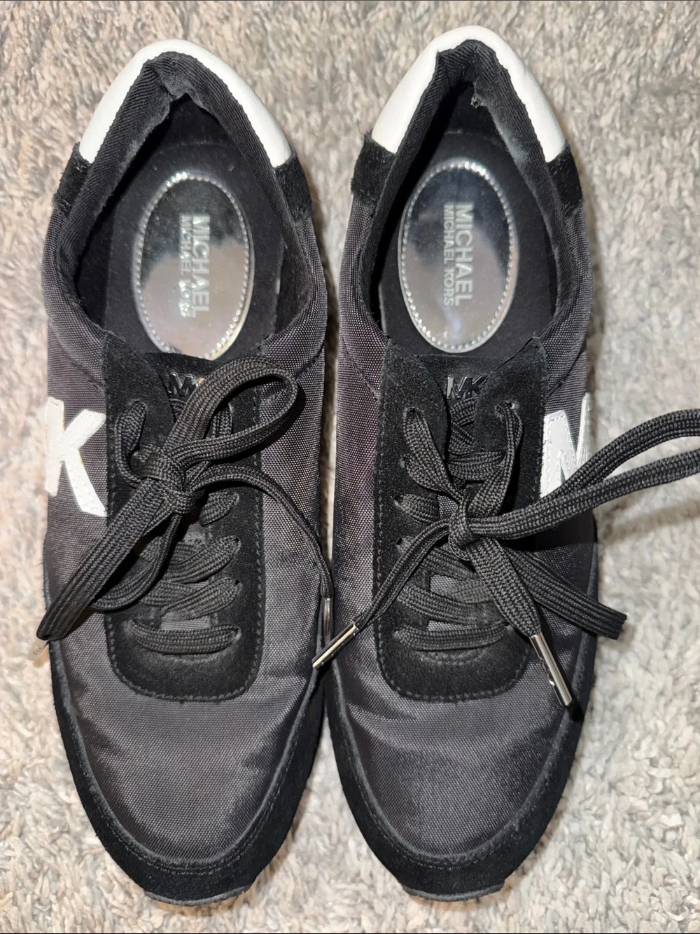 Michael Kors Black & White MK Logo Lace-Up Sneakers athletic casual minimalist